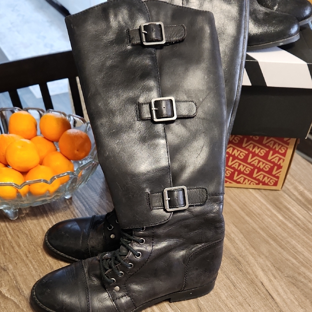 Report Black Buckle Lace-Up Boots